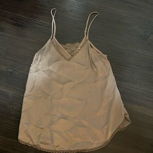 Anthropologie purple mauve silk tank with lace detail